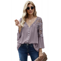 Purple Crochet Lace Button Top