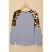 Gray Leopard Stitching Long Sleeve Top