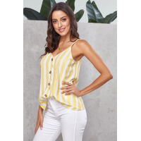 Yellow Button Up V Neck Strappy Shirt Cami Top