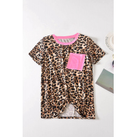 Neon Pink Leopard T-shirt with Pocket