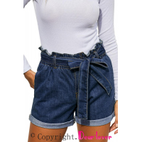 Medium Blue Paper Bag Waist Denim Shorts