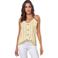 Yellow Button Up V Neck Strappy Shirt Cami Top