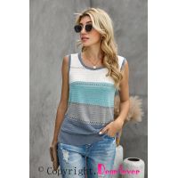 Sky Blue Color Block Knitted Tank Top