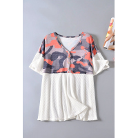 Camo Print Patchwork Short Sleeve Casual Top