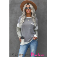 Splicing Sleeve Gray Knit Top