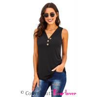 Black Just Say The Word 3 Button Tank Top