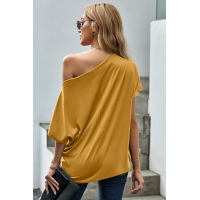 Yellow Off-The-Shoulder Slash Neck Casual Loose Fitting Top