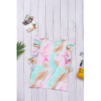 Multicolor Tie-dye Ruffled Cap Sleeve T-shirt