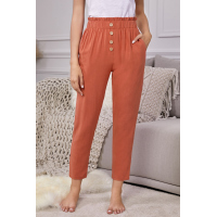 Orange Linen Blend Pocketed Pants