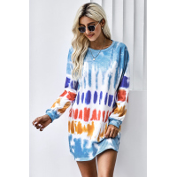 Blue Tie Dye Long Sleeve Sweatshirt Dress