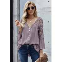 Purple Crochet Lace Button Top