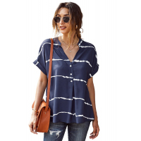 Blue Striped Folded Short Sleeve Shirt