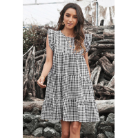 Black Plaid Ruffled Mini Dress