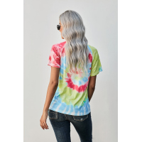 Red Raglan Sleeves Tie Dyed Tee