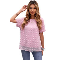 Pink Swiss Dot Texture Short Sleeve Top