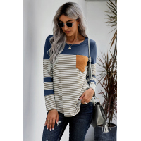 Blue Pinstripe Patch Pocket Top