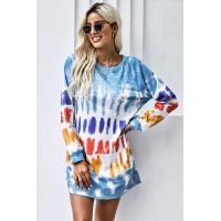 Blue Tie Dye Long Sleeve Sweatshirt Dress