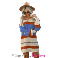 Multicolor Color Block Cable Knit Sweater Dress