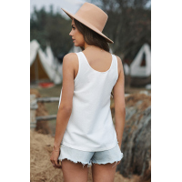 White Button Textured Cotton Tank Top