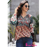 Multicolor Floral Print Peasant Blouse