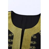 Black Embroidered Split Neckline Shift Blouse