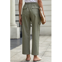 Green Driven Linen Blend Pocketed Cargo Pants