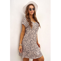 Khaki Cheetah Print Pocketed Mini Dress