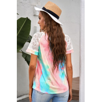 Bright Tie-dye Crochet Raglan Tee