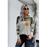 Green Pinstripe Patch Pocket Top