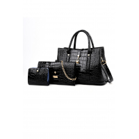 3pcs Black Alligator Faux Leather Handbag Crossbody Bag with Card Bag