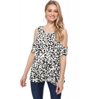 White Leopard Print Cold Shoulder Top