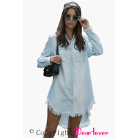 Sky Blue Denim Long Sleeve Shirt Dress