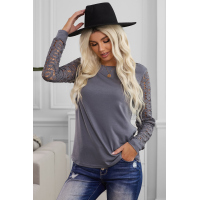 Gray Lace Long Sleeve Top