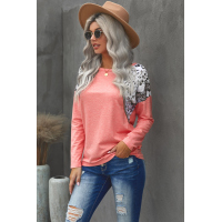 Pink Long Sleeve Top With Leopard Snakeskin Print