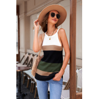 Green Color Block Knitted Tank Top