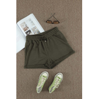 Green Tie Waist Side Pockets Cuffed Lounge Shorts