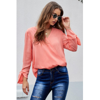 Pink V Neck Ruched Tie Sleeve Top