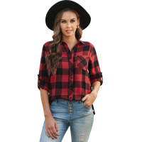 Red Buffalo Plaid Button Pocket Blouse