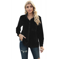 Black Retro Velvet Pocket Long Sleeve Shirt