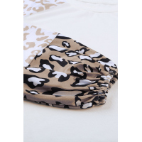 Beige Leopard Print Bubble Sleeve Top