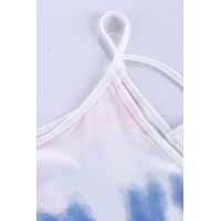 Pink Tie Dye Strappy Crossed Neckline Tank Top