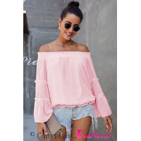 Pink Swiss Dot Off The Shoulder Top