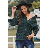 Green Loose Fit Boyfriend Style Plaid Shirt