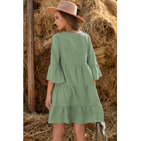 Green Cotton Tiered Babydoll Tunic Dress