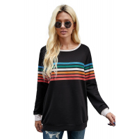 Rainbow Print Black Long Sleeve Top