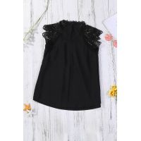 Black Crochet Lace Trim Splicing Casual Blouse