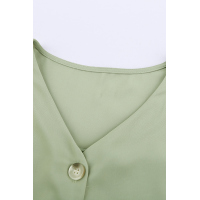 Green Button Up Puff Sleeve Shirt