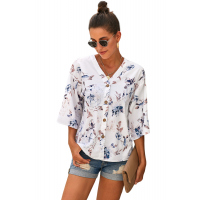 White Floral Button Up Top