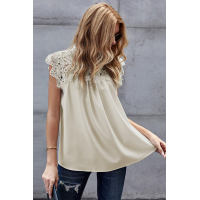 White Crochet Lace Trim Splicing Casual Blouse