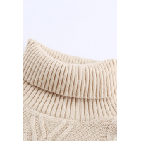 Khaki Hand Knitted High Neck Sweater Dress